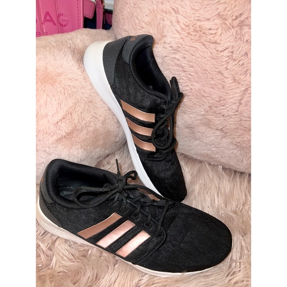 SOLD✨ADIDAS Cloudfoam QT Sneakers Racer Black & Metallic Copper Rose Gold 9.5 - Picture 4 of 9